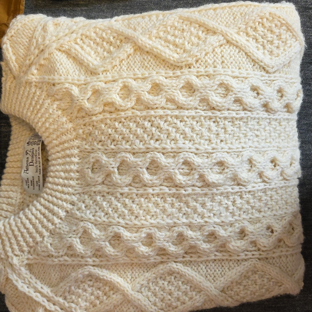 Athena Cream Cable HandKnit Fisherman Sweater see Measurements
